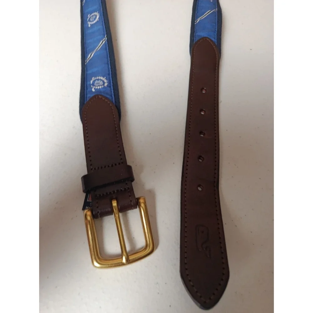Manufacturers Golf Country Vineyard Vines LEATHER Ribbon Belt 40 Blue